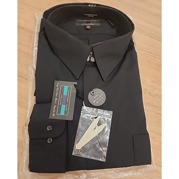 ALEXANDER JULIAN COLOURS Mens 3XLT 19 36 / 37 black Dress Shirt long sleeve tall - Picture 1 of 5